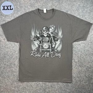 Harley Davidson Ride All Day Play All Night Skull Edgy Biker Tee Shirt